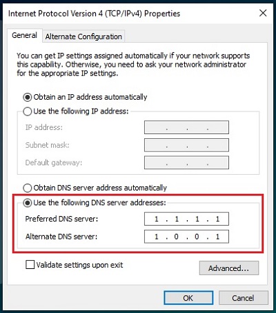 Use the following DNS server address