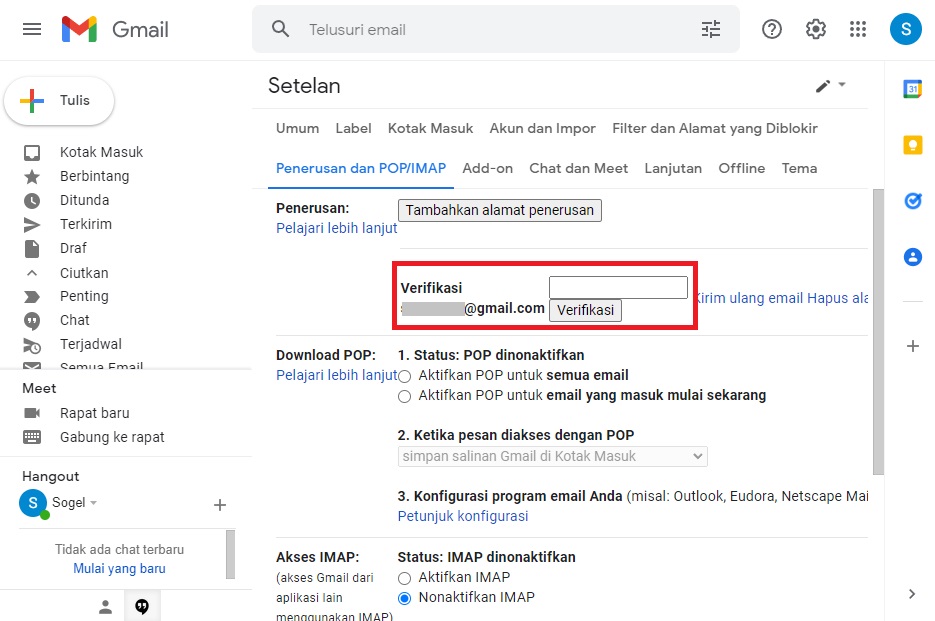 Masukkan Kode Verifikasi Penerusan Gmail