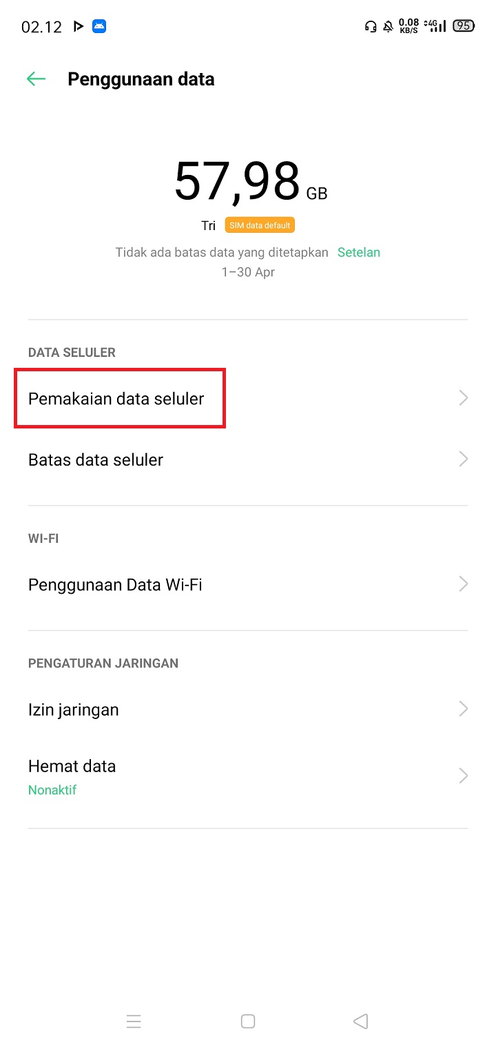 Pemakaian Data Seluler