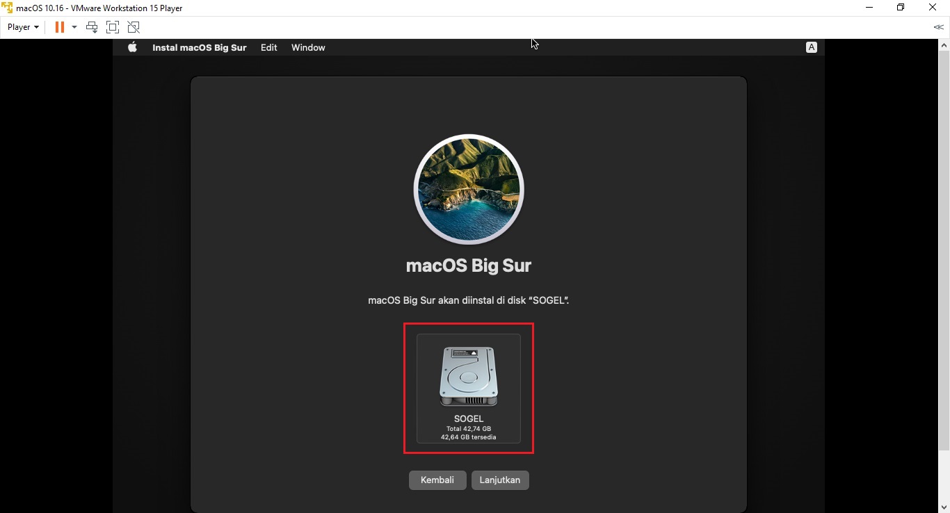 Select Disk to Install macOS Big Sur