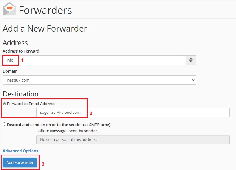 Setting Webmail Forwader