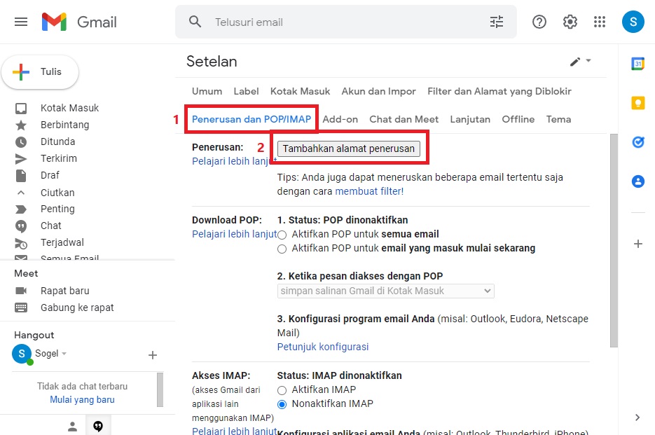 Tambahkan Alamat Penerusan Gmail