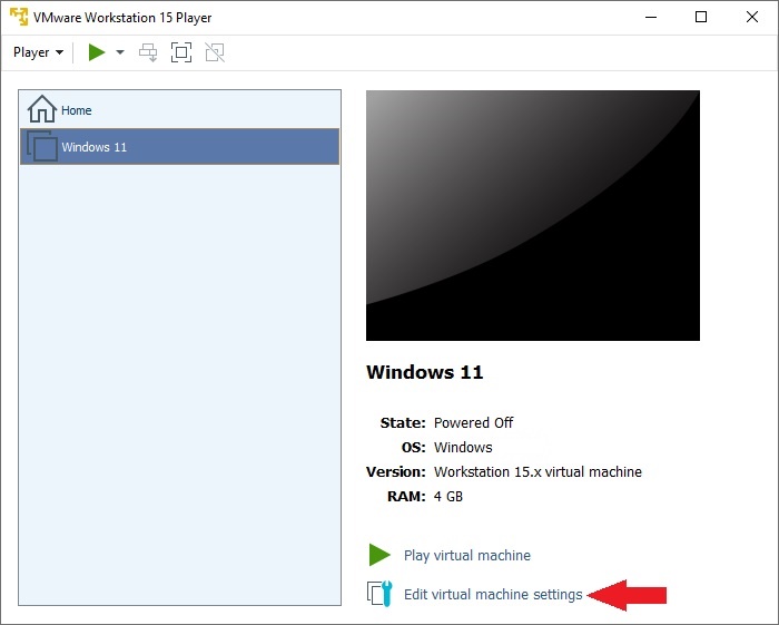 Edit Virtual Machine settings