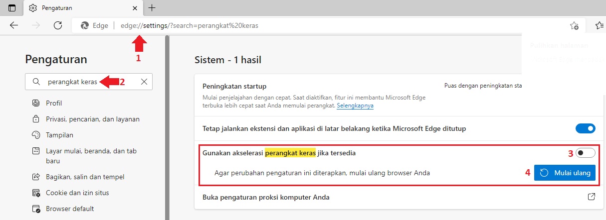 Nonaktifkan Akselerasi Perangkat Keras EDGE Browser