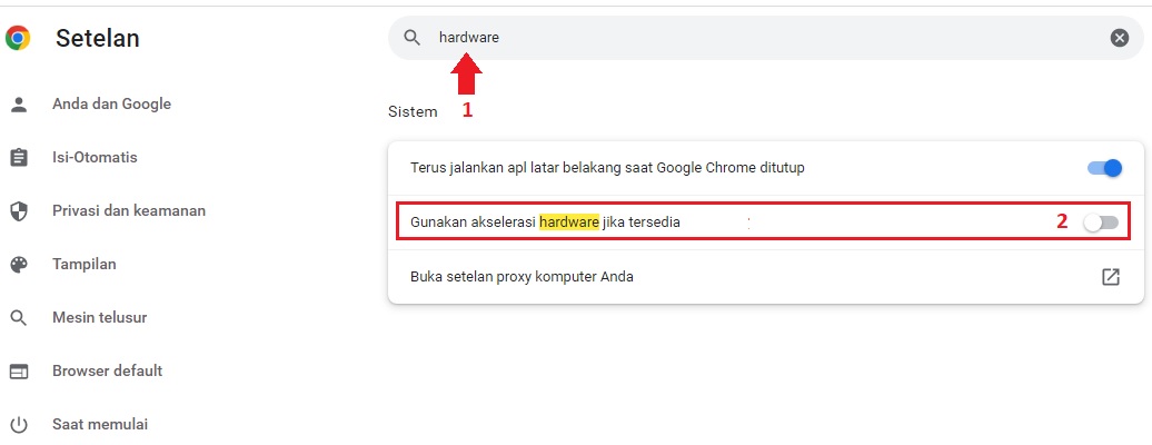 Nonaktifkan Akselerasi Perangkat Keras Google Chrome