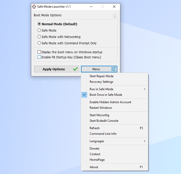 Safe Mode Launcher Menu