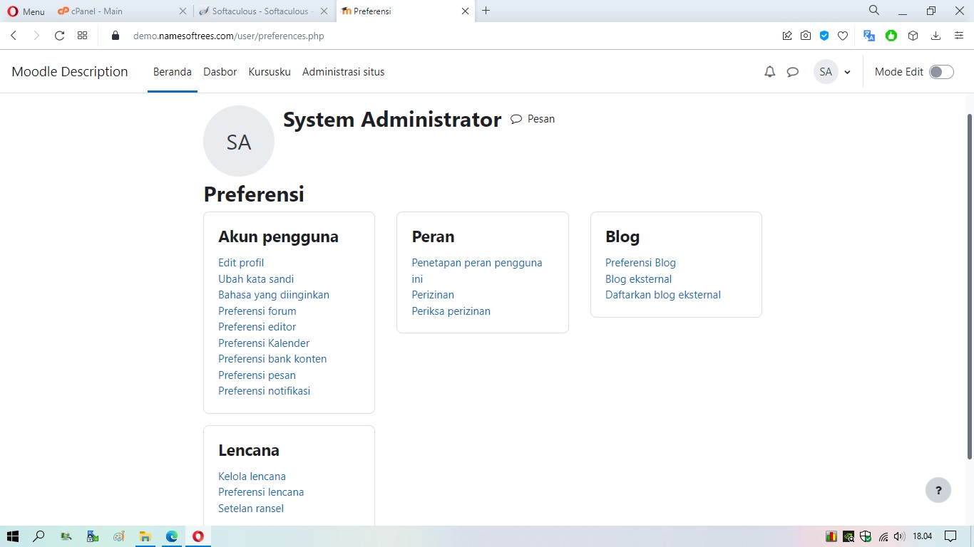 Profil Admin Moodle