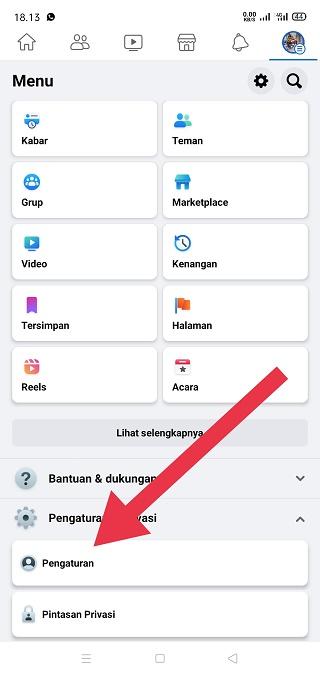 Pengaturan Facebook di Aplikasi