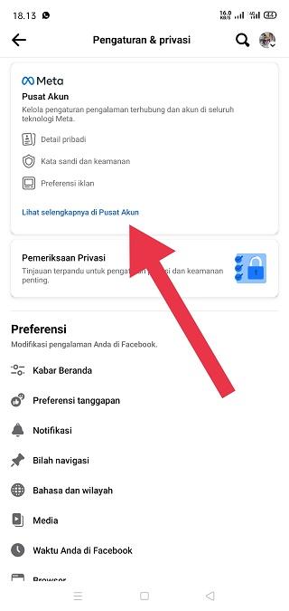 Pusat Akun Facebook di Aplikasi