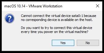 Cannot connect the virtual device sata0