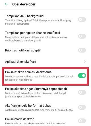 Paksa izinkan aplikasi di eksternal