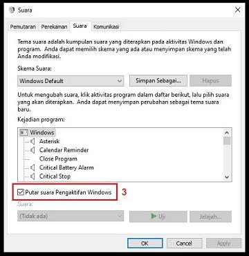 Putar Suara Pengaktifan Windows