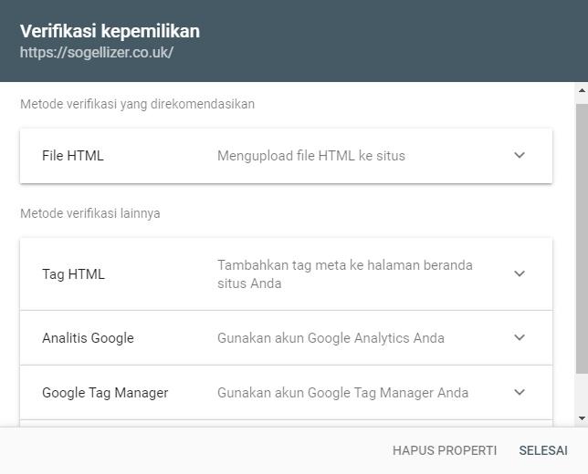 Metode Verifikasi Search Console