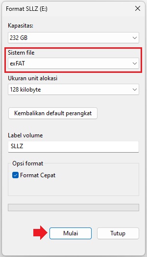 Format HDD Ke exFAT